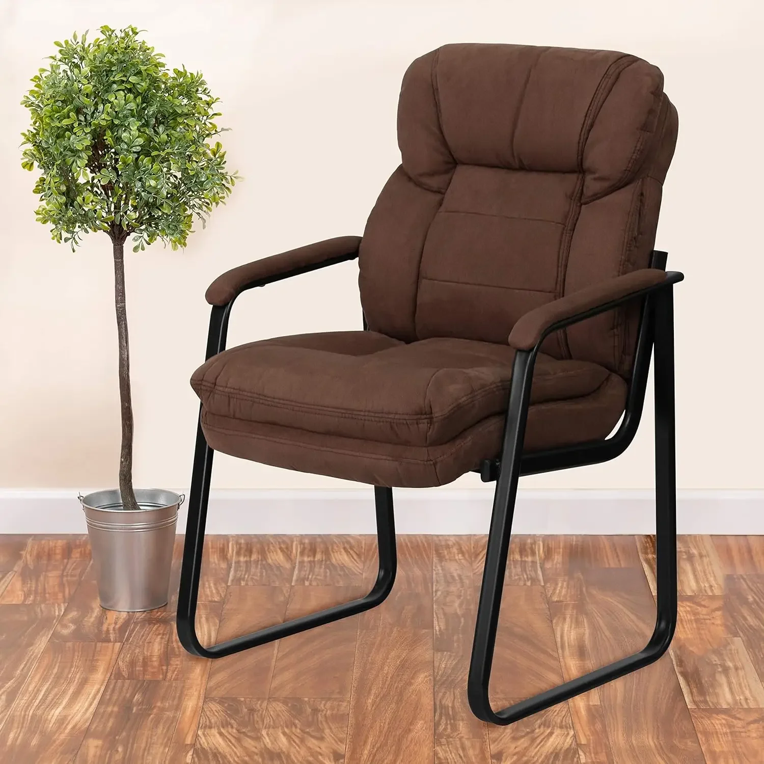 Furniture Isla Brown Microfiber Executive Side Reception Chair with Lumbar Support and Sled Base