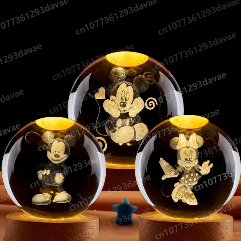 

Creative Disany 3d Mickey Minnie Laser Carved Crystal Ball Bedroom Bedside Atmosphere Lamp Birthday Chinese Valentine's Day Gift