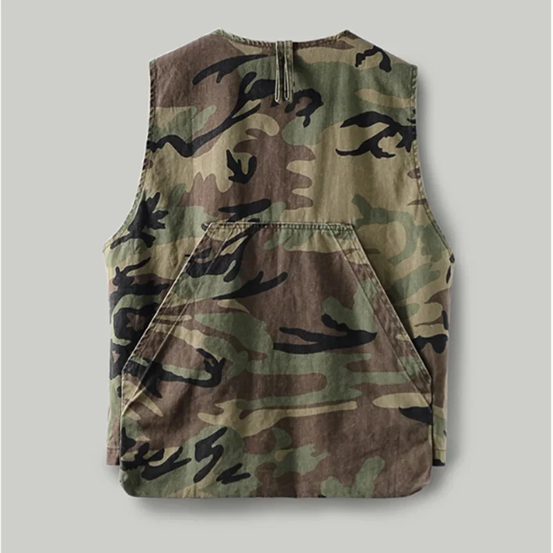 Men's V-Neck Camouflage Vest Sleeveless Casual Waistcoat Outdoor Trekking Fishing Hunting Training Cargo Fashion Tooling Style