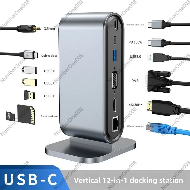 

12-портовая вертикальная USB-док-станция, многопортовый хаб 4K HDMI для ноутбуков, Mac и рабочих станций, адаптер Type-C