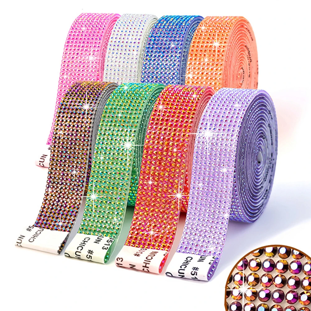 Pegatina autoadhesiva de diamantes de imitación con purpurina, cinta decorativa de cristal colorida AB, decoración artesanal para manualidades, evento DIY, teléfono de coche, diciembre
