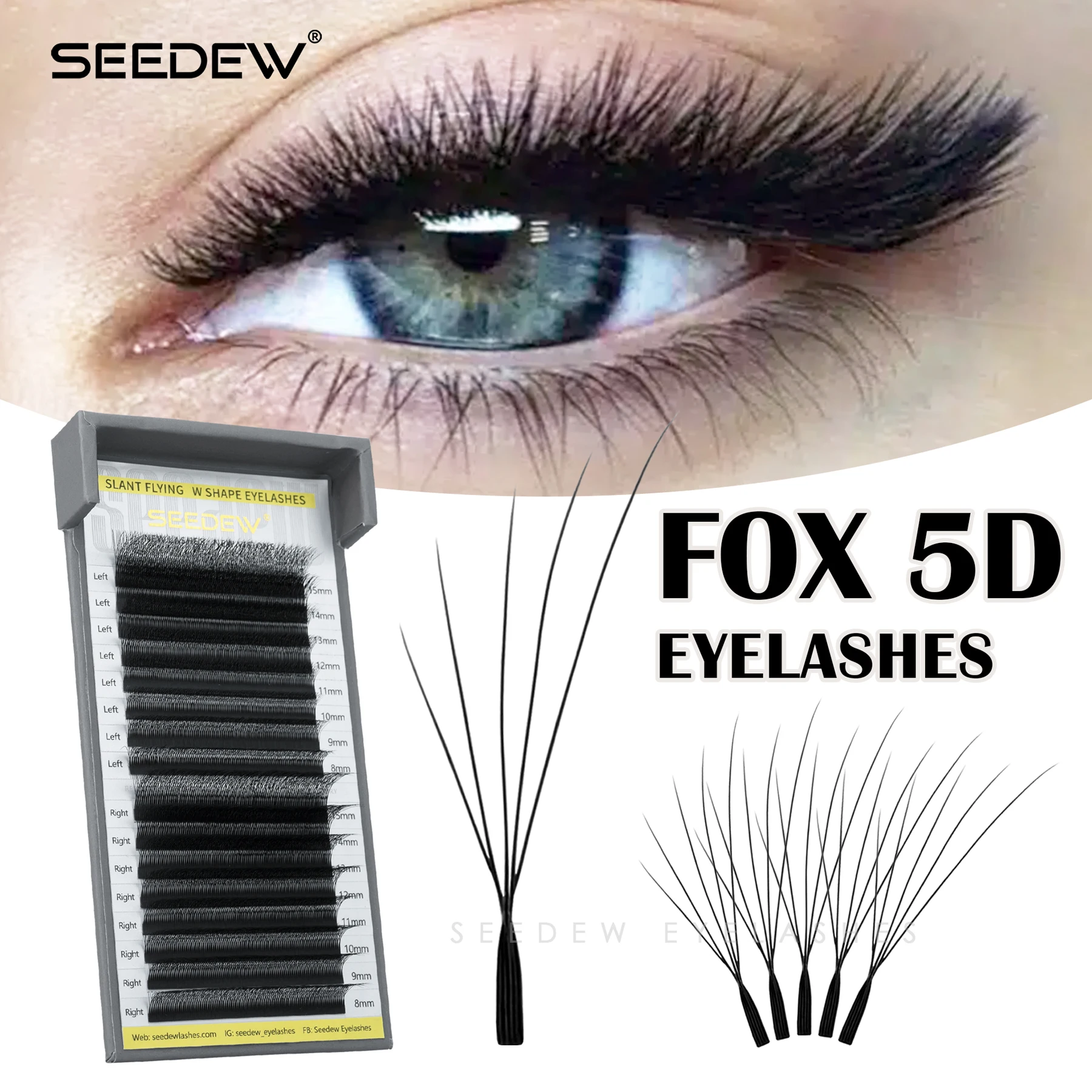 SEEDEW Fox 5D Eyelash Extension W-Shaped Clover Air Serie Cat Eye Volume Fox Eye Lashes Slant Flying False Eyelashes