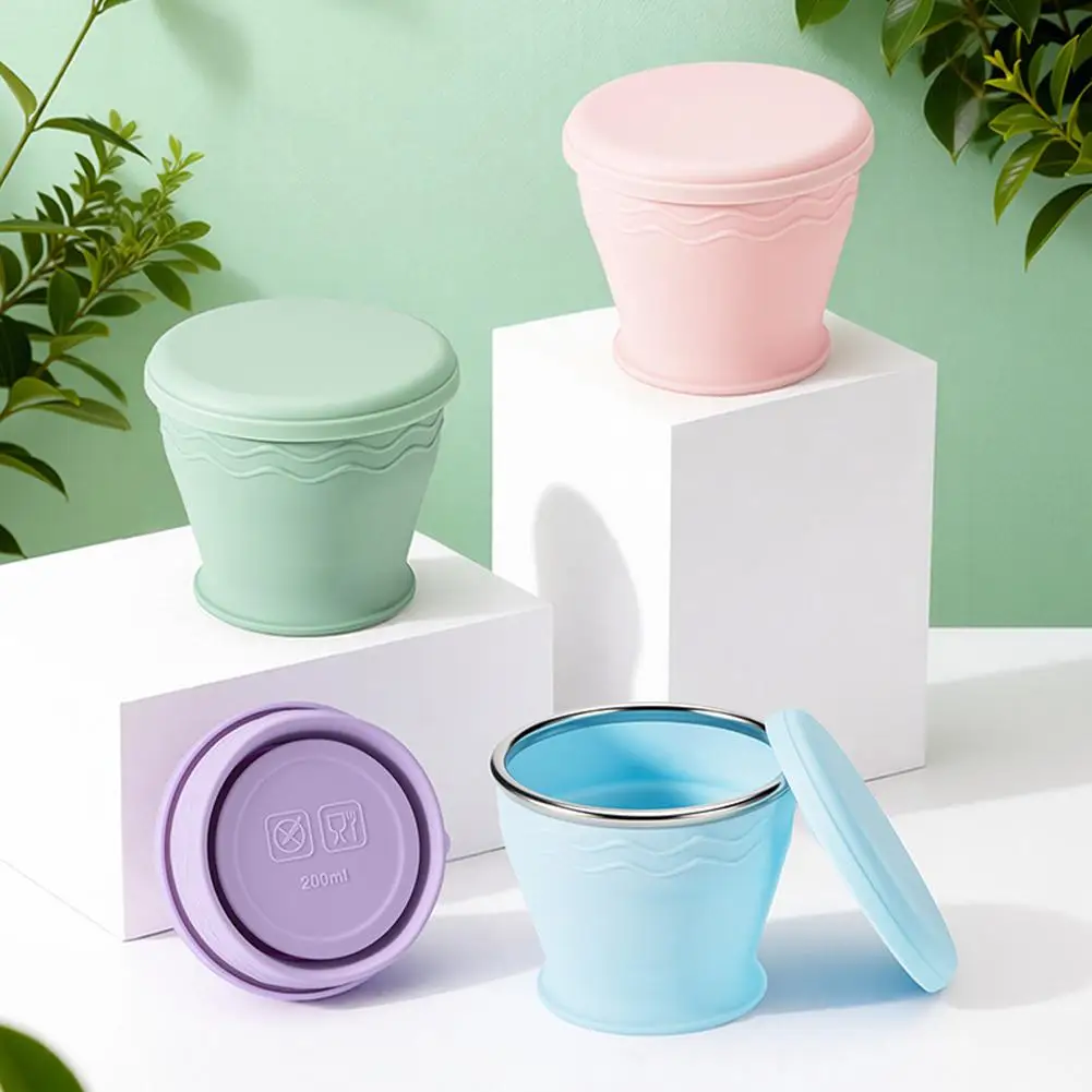 Foldable Silicone Cup With Lid Portable Travel Mug Collapsible Coffee Water Cups Eco Friendly Outdoor Camping Drinkware
