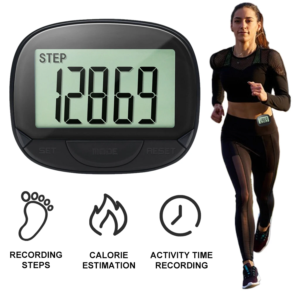 Clip-On Pedometer Calorie Pedometer Digital Display Simple Step Tracker Large Screen Multifunctional for Outdoor Sports