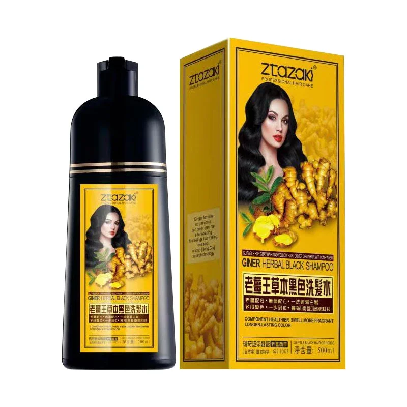 

Mokeru 500ml Ginger Shampoo Natural Organic 5 Mins Fast Black Hair Dye Shampoo Cover White Hair Permanent Dye Hair For Man Woman