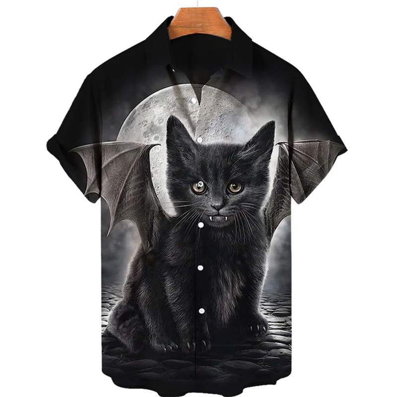 Chemise hawaïenne à manches courtes pour hommes, impression à chaud, illustration de chat 3D, florale respirée, dessin animé Dazn, vêtements originaux, mode Y