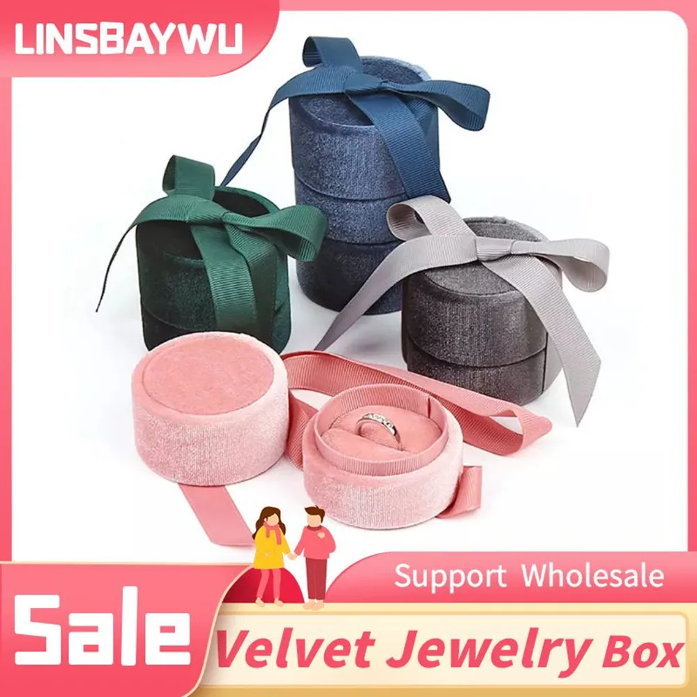 1pcs Round Velvet Jewelry Box with Elegant Silk Ring Necklace Jewelry Display Holder Valentine's Day Wedding Gifts Storage Box