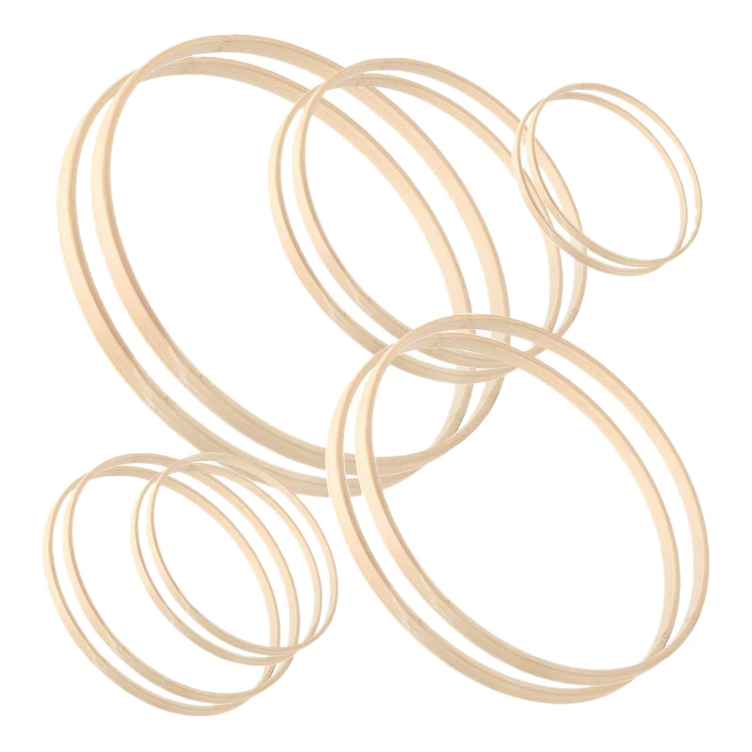 Wreath Rings,12 Pack 6 Sizes Wooden Bamboo Floral Hoop Wreath Macrame Craft Hoop Rings for DIY Dream