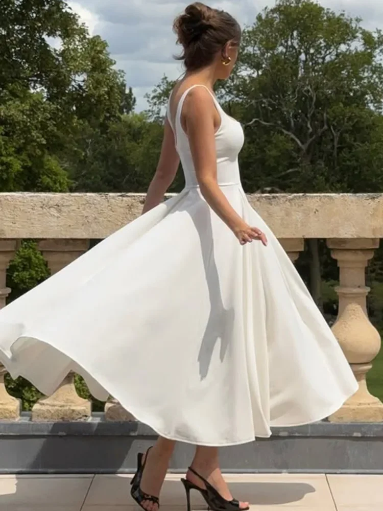 2025 New Spaghetti Strap Backless Sexy Maxi Dress For Women High Waist A-line Pleated Club Party Long Dresses Female