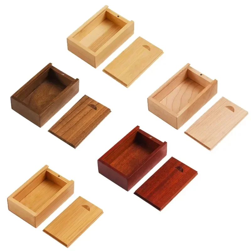 5PCS Solid Natural Wood Unfinished Storage Box With Sliding Top For Necklace Ring Gift Box USB Decorative Gift Wooden Case Box