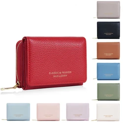 Fashion Women's Short Wallet Simple Buckle PU Wallet Three-fold Multi-card Coin Purse Zipper Card Holder