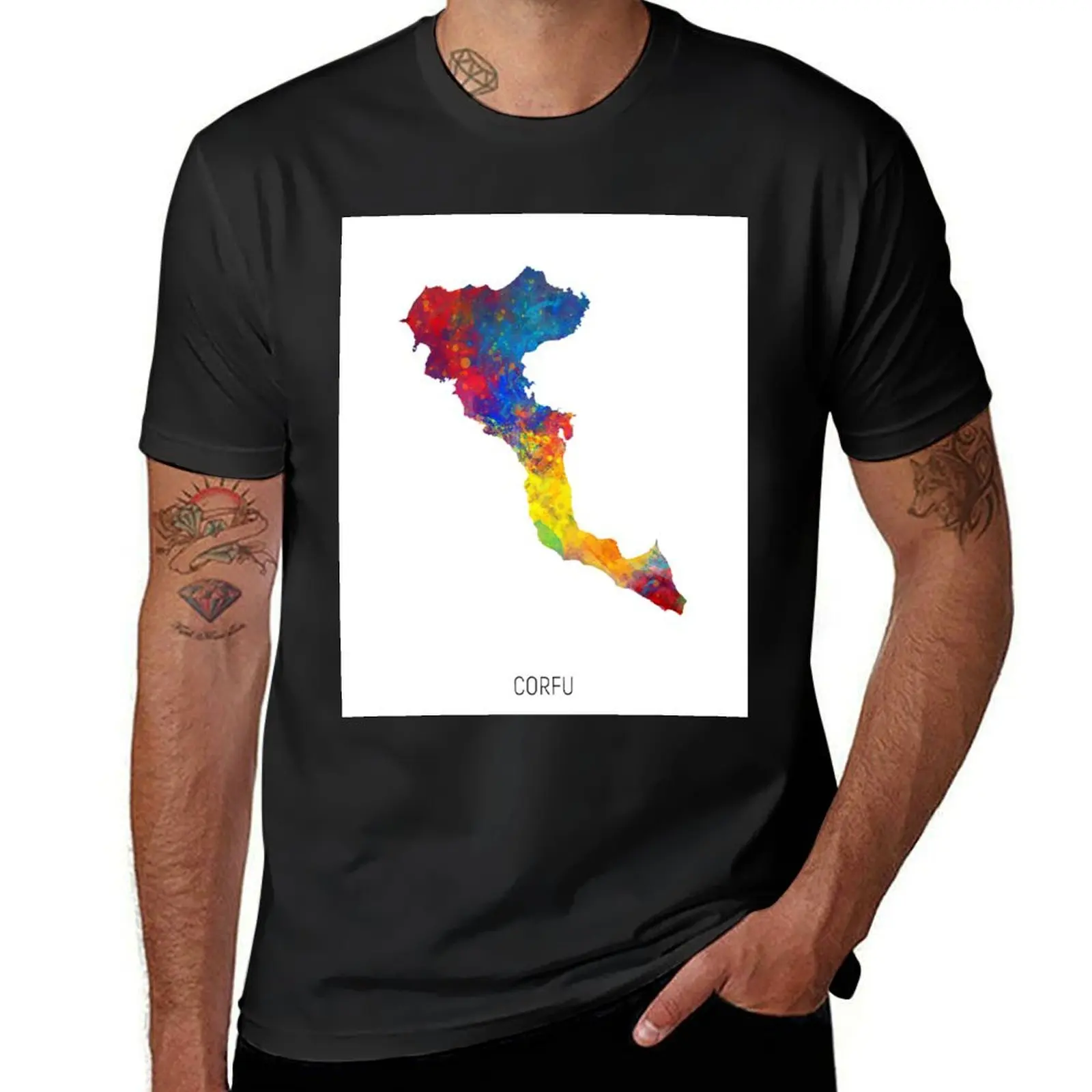 Corfu Watercolor Map T-Shirt summer clothes anime mens plain t shirts