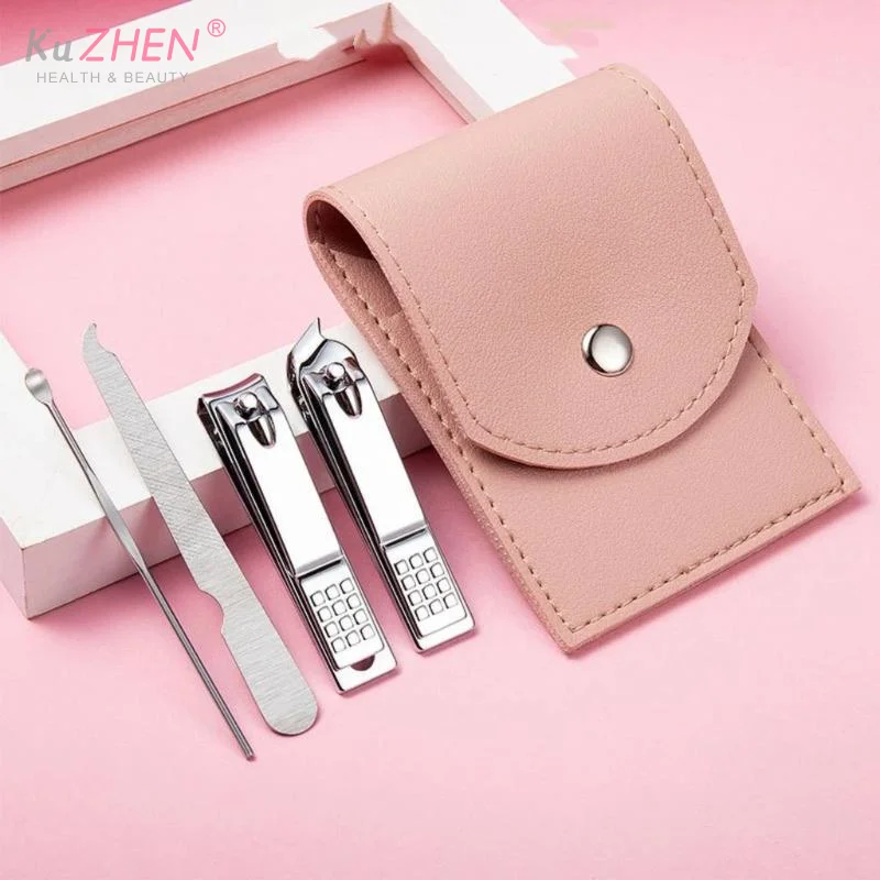 4 Piece Nail Clipper Set With Sharp Durable Blades And Portable PU Leather Case For Travel Home Daily Grooming