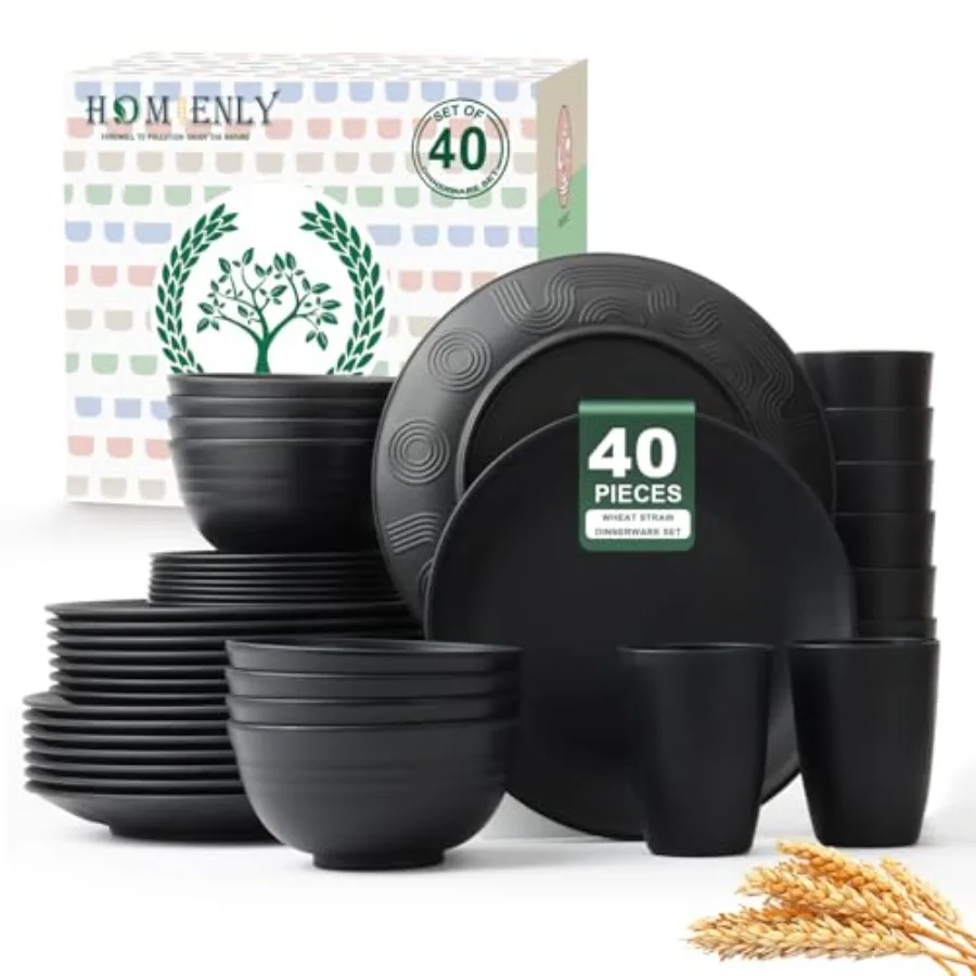 

40-Pieces Wheat Straw Dinnerware Set Kitchen Plastic Wheat Straw Dinnerware Set - Service for 8 Unbreakable Lightweight Dish Se