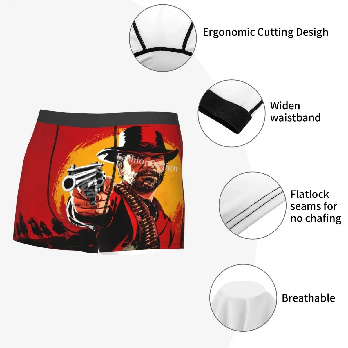 ملصق الأحمر الميت الفداء جون مارتسون لعبة السروال تنفس سراويل الذكور الملابس الداخلية طباعة السراويل الملاكم ملخصات