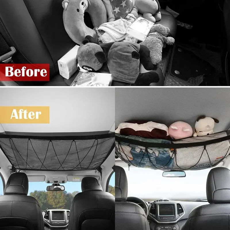 Car Ceiling Cargo Net Strong Load-Bearing Mesh  Roof Storage Organizer Large Capacity Space Saving Auto Stowing Tidying Accessor