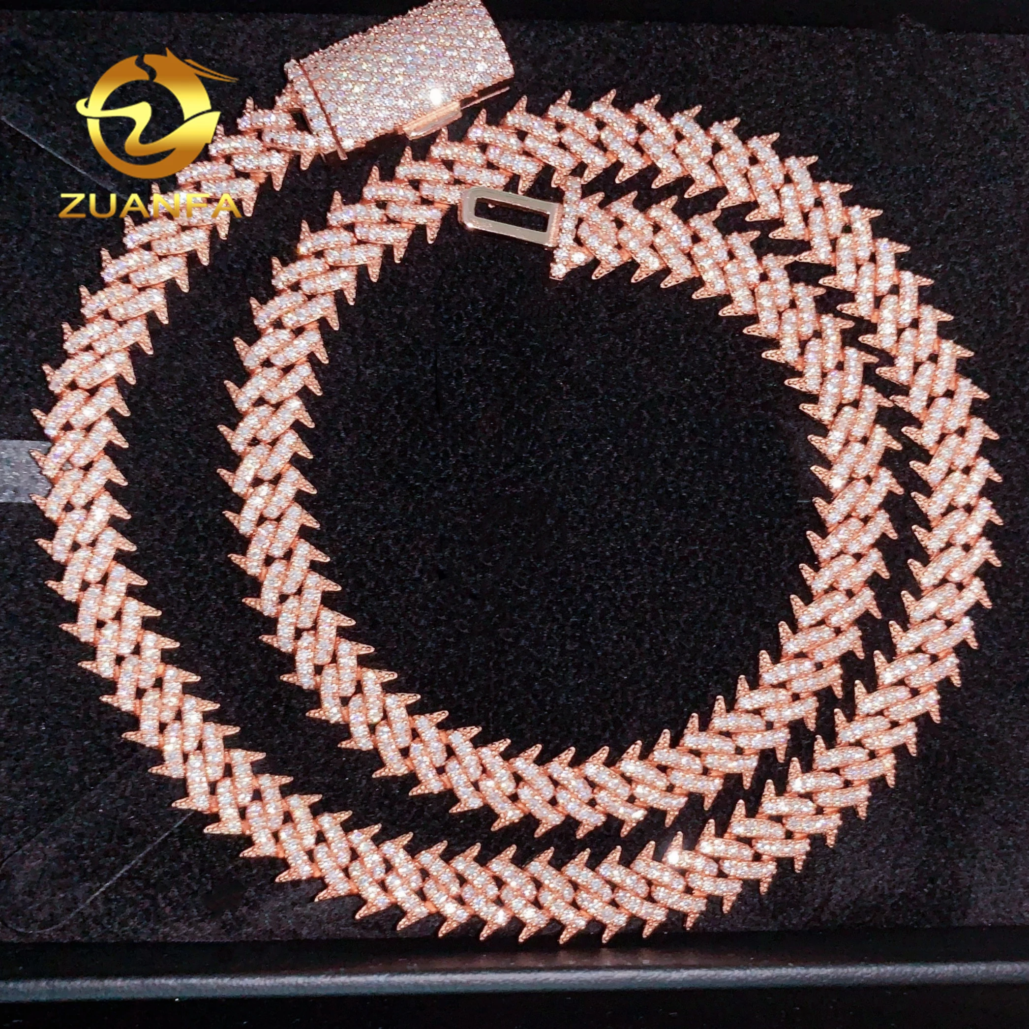 Gold Rose Plated Hip Hop Jewelry Thorn Iced Out Bracelet Necklace 10mm Cuban Link Chain Moissanite Cuban Link Bracelet.