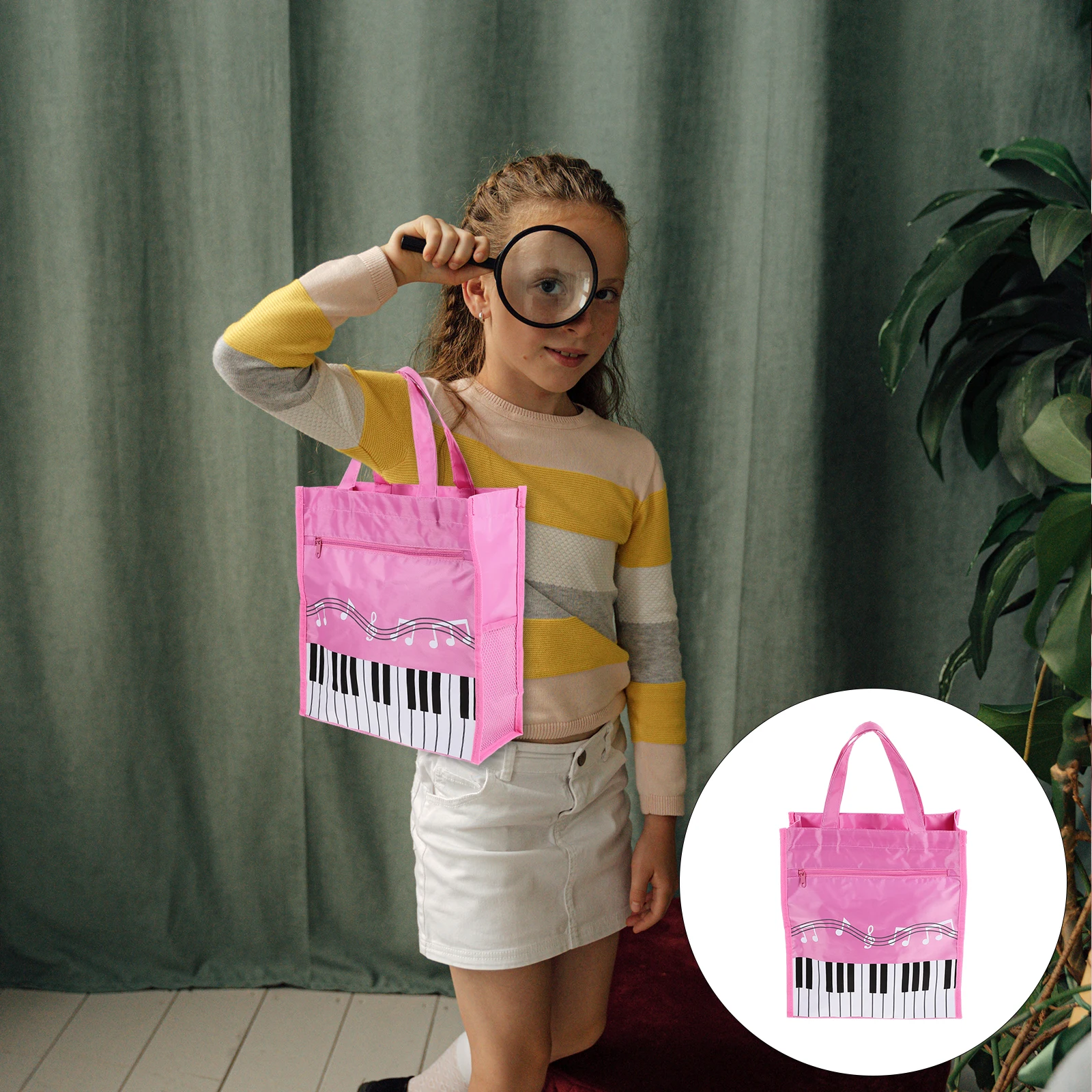 

Tote Bags for Women Music Handbag Record Symbol Storage Pink Nylon Lesson Shopping