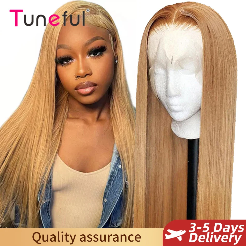 13x6 27# Honey Blonde Colored Human Hair Frontal Wigs Straight 180% 13x6 HD Transparent Lace Front Human Hair Wigs For Women