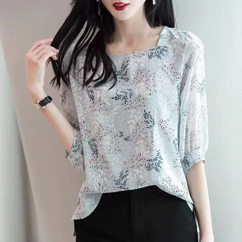 Blumen Chiffon koreanische Frau Top mit Kurzarm hemden & Blusen für Frauen beliebte Kleidung moderne lange elegant und Jugend cool