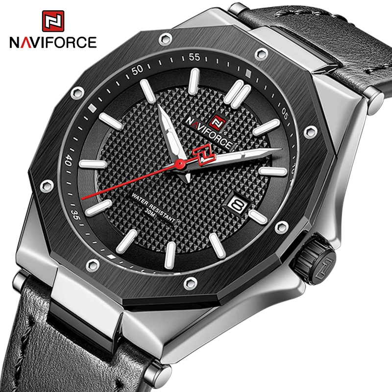 

NAVIFORCE Watches for Men Popular Polygon Leather Strap Man Clock Waterproof Military Sports Quartz Calendar Wristwatch NF9200L