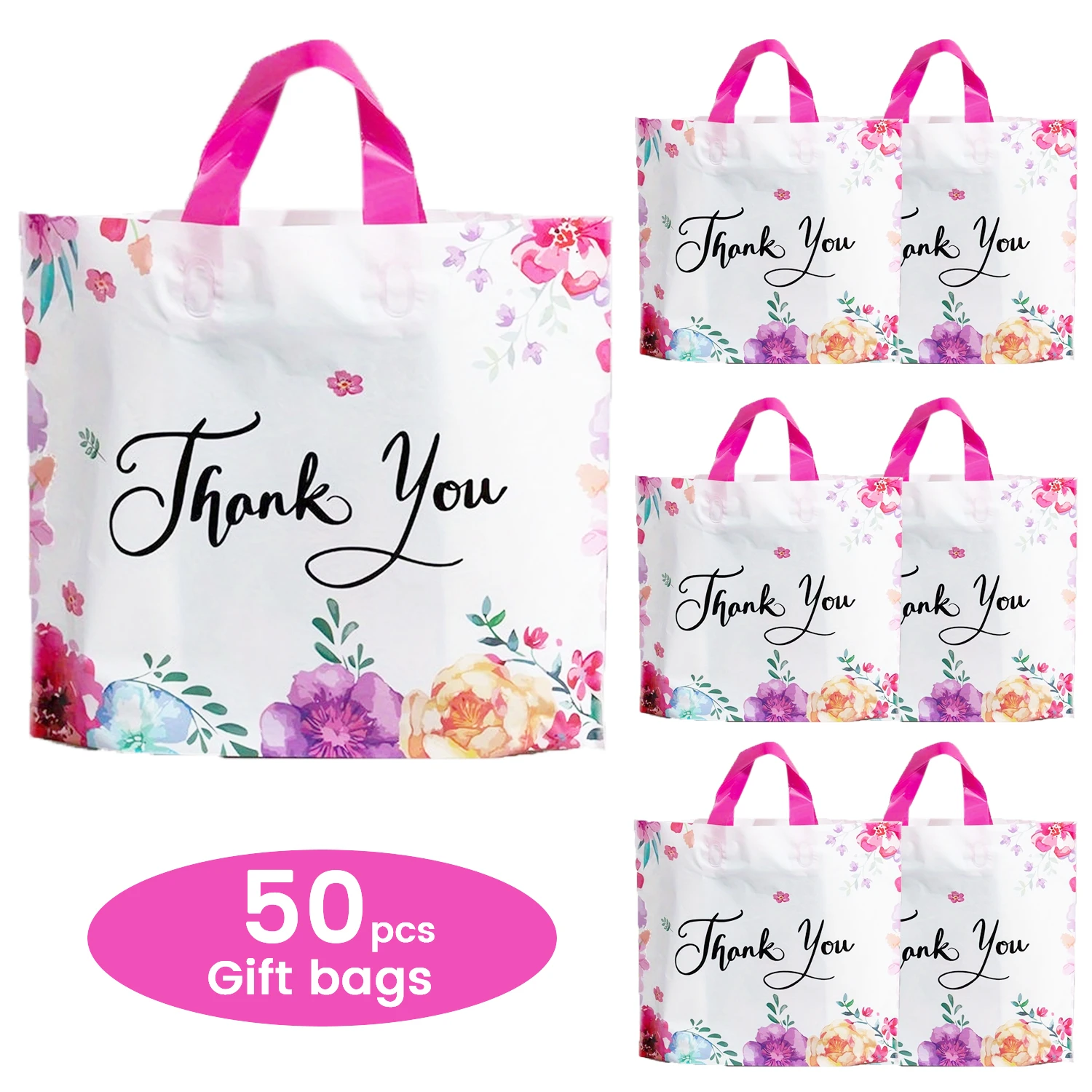 50/20pcs Floral Gift Bag, Bright Tote Bag, Reusable, Shopping Wedding Birthday Party Color Boutique Bag Christmas Halloween