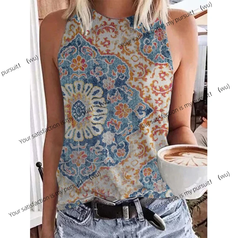 ZOCI-Kaos Tanpa Lengan Cetak 3D Gaya Etnik Wanita, Pakaian Jalanan Retro Y2K, Rompi Tanpa Lengan Besar