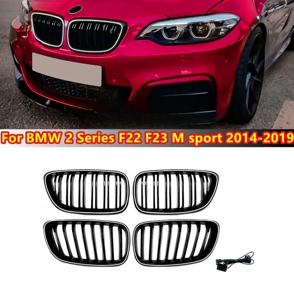 New PairLED Grille Car Front Kidney Grille Front Bumper Light Racing Grill For BMW 2 Series F22 F23 F24 M sport 2014-2019