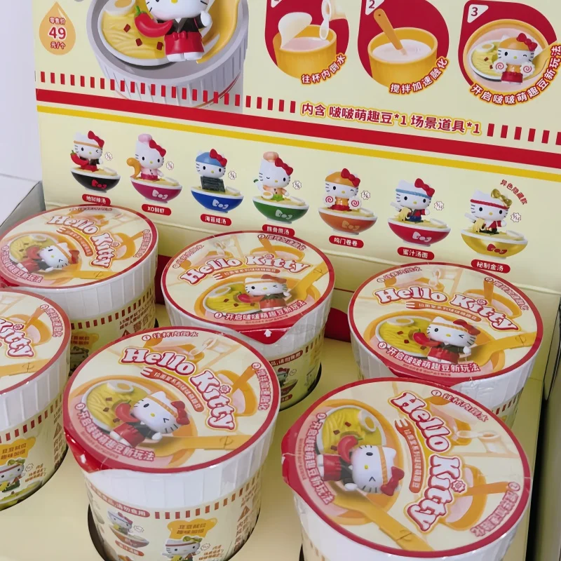 Original Hellokitty Ramen Hall Series Bobo Cute Bean Blind Box Hellokitty Kawaii Mystery Box Figurine For Girls New Year Gifts