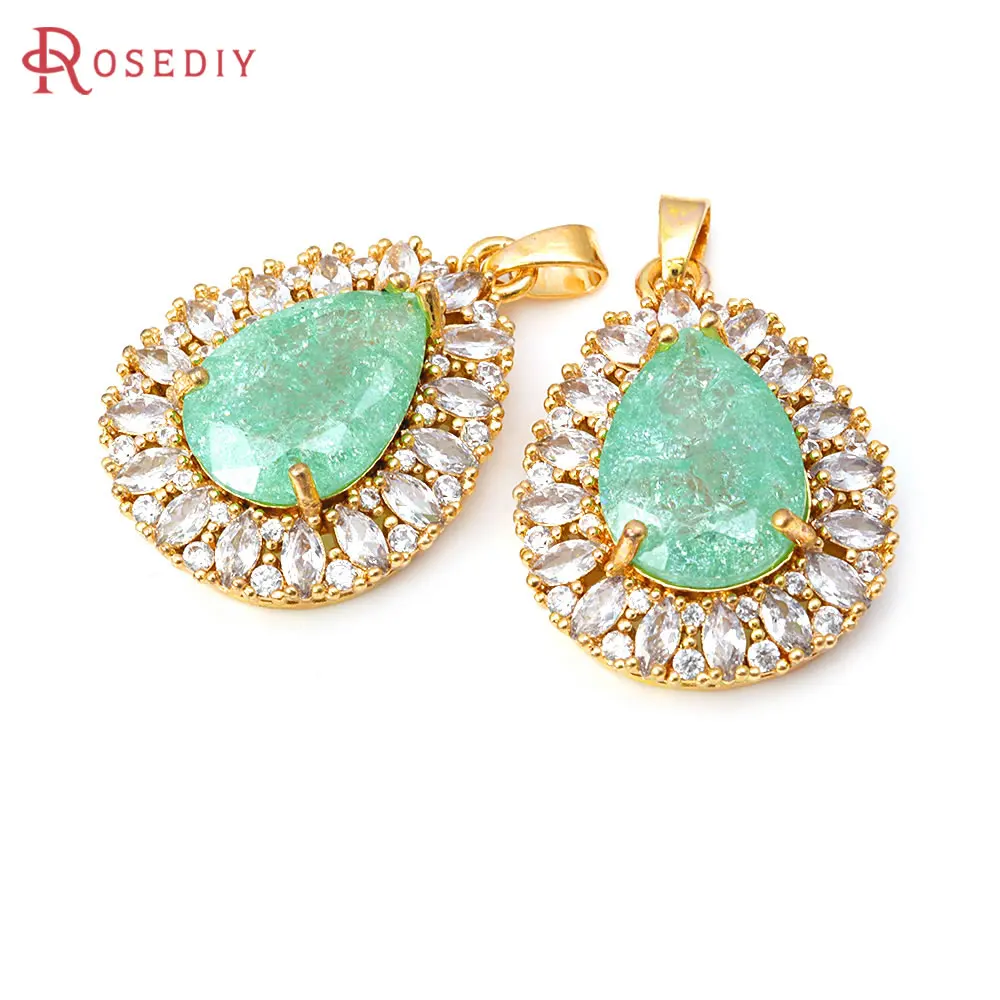 

2PCS 18K Gold Color Brass and Zircon Drop Shape Necklaces Charms Pendants High Quality Jewelry Diy Accessories Jewellery Making