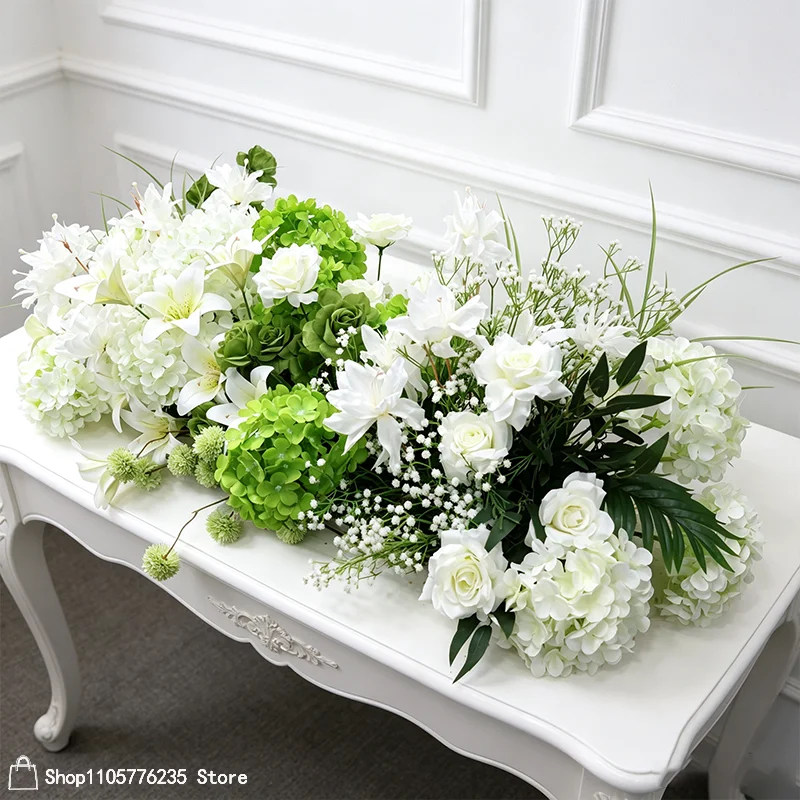 Knallrosa künstliche Rosenblumenreihe, Hochzeits-Blumenarrangement, Bühnenhintergrund, Tischdekoration, Blumen für Party- und Eventdekoration. – Detail 6