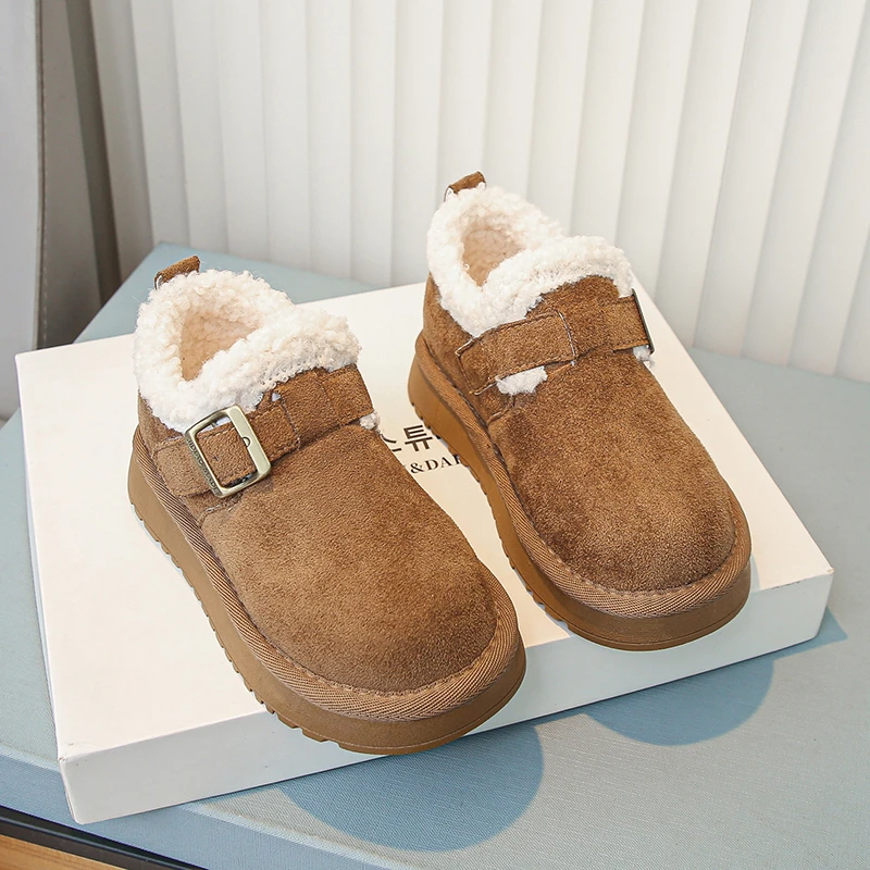 أحذية الأطفال أحذية الثلوج للأطفال البني مبطن سميكة الفتيان الفتيات أحذية قطنية الجمل الفتيات الفراء أحذية أطفال أحذية قصيرة #3