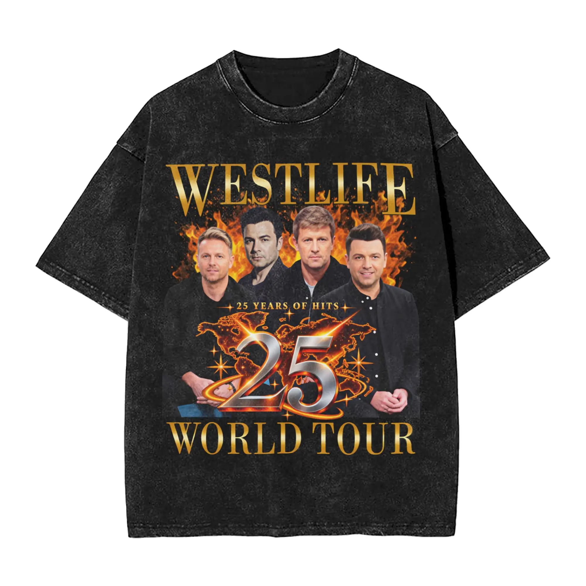 Westlife 25th Anniversary Tour 2026 Men T Shirt Washed  Funny Tee Shirt Short Sleeve Round Collar T-Shirt Pure Cotton Clothing