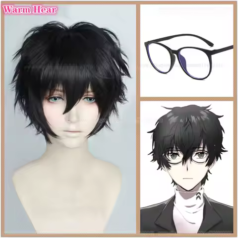 Game P5 Amemiya Ren Synthetic Wig Short 30cm Black Cosplay Kurusu Akira Wig Heat Resistant Hair Halloween Anime Wig + A Wig Cap