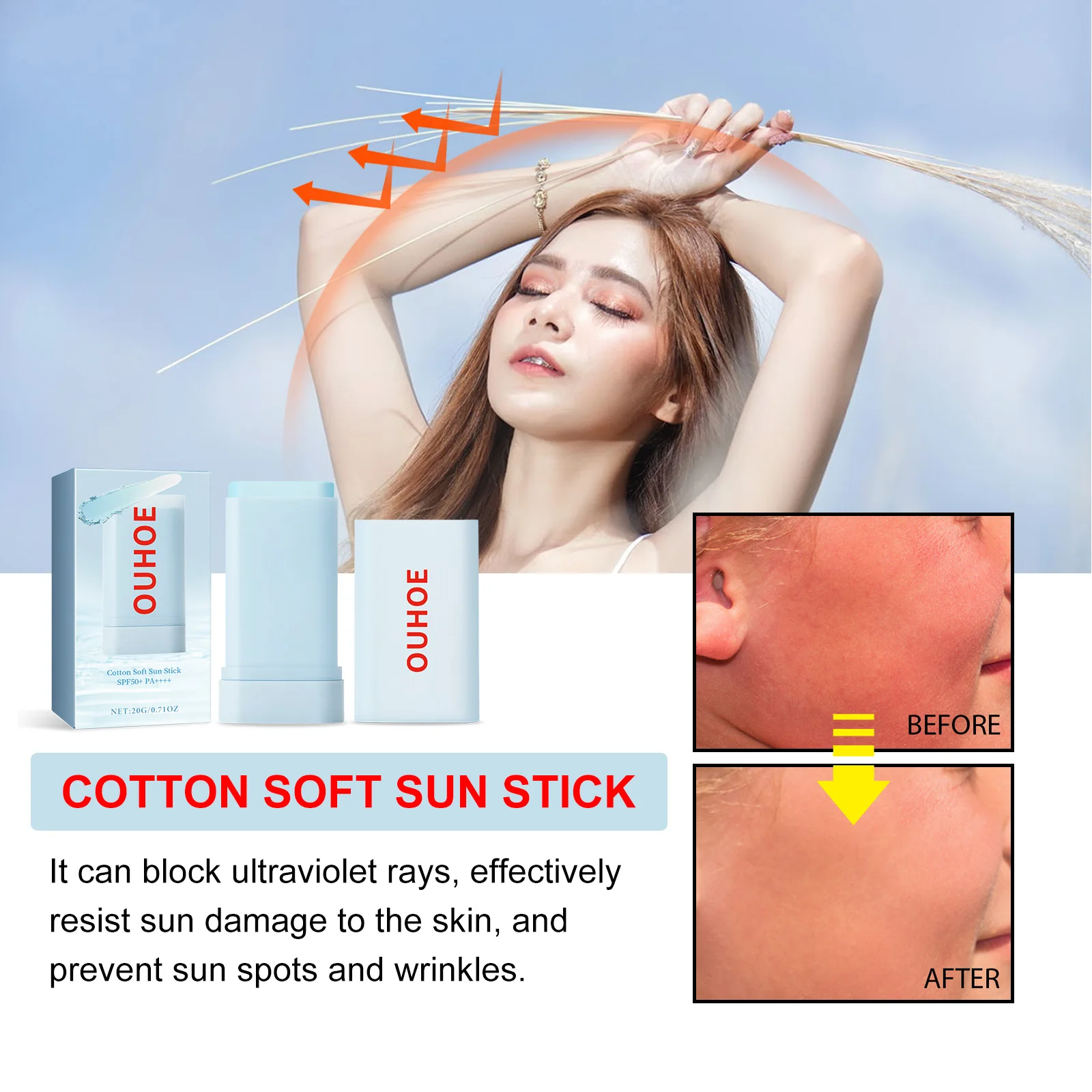 Cotton Soft Protective Stick To Protect Against UV Ray Outdoor Summer Moisturizing Refreshing Non-sticky Facial Protective Cream