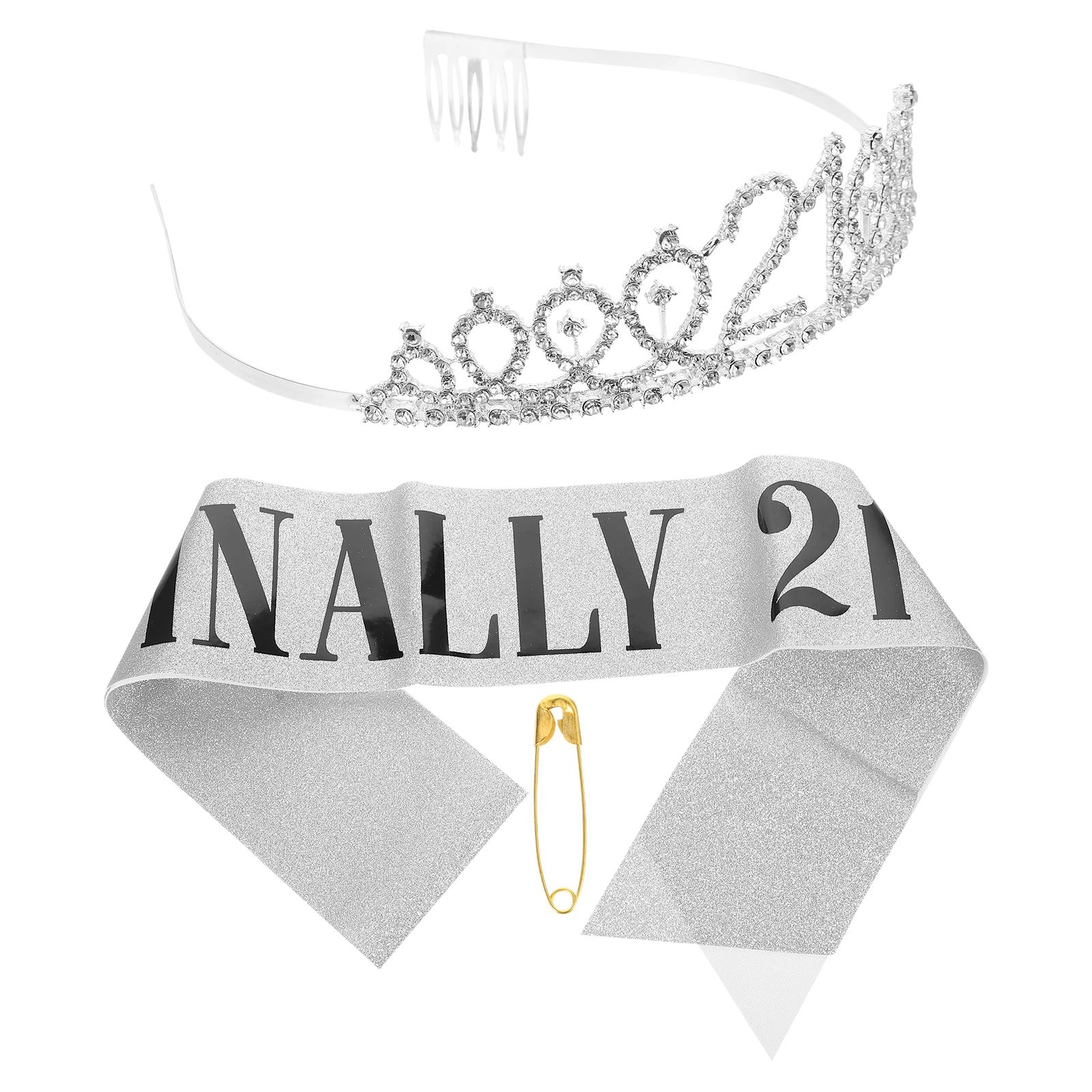 

White Satin Sash Alloy Crown Party Accessory Birthday Tiara Headband Crystal Durability Lightweight Girls Gifts