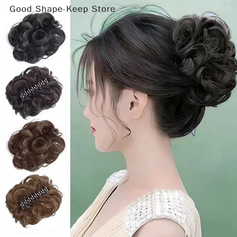 الألياف الاصطناعية المقاومة للحرارة مجعد الشعر المتموج فوضوي كعكة Chignon مخلب كليب ذيل حصان للنساء والفتيات حفل زفاف يومي