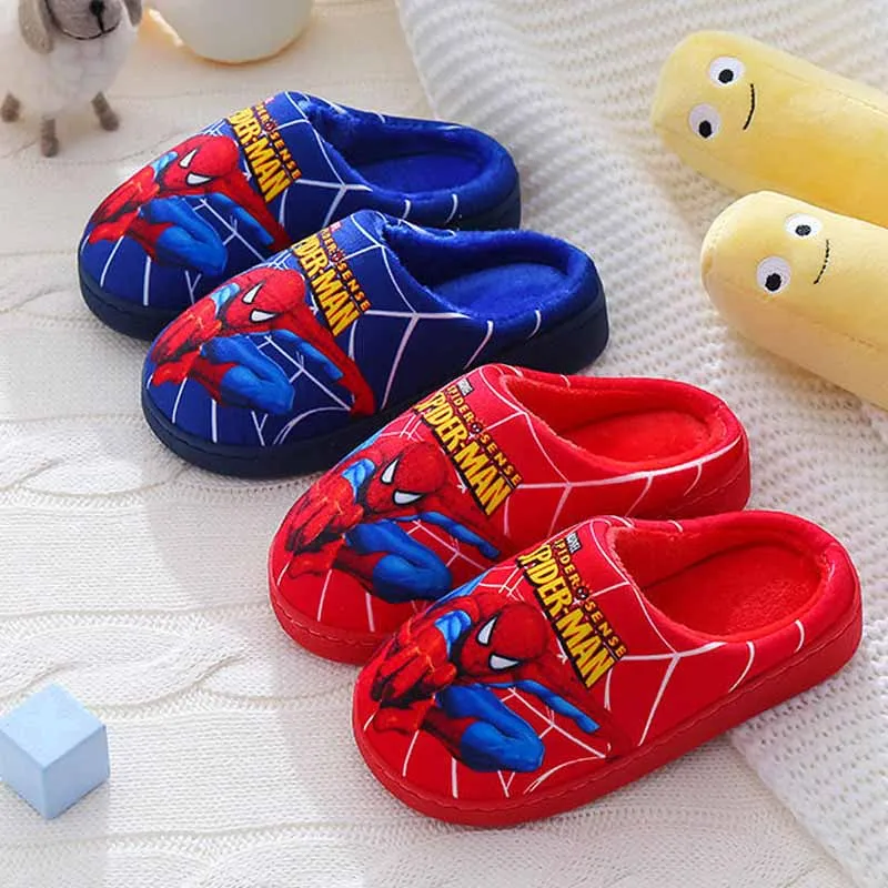 Disney Toddler Cartoon Printed Spider-man Cotton Slippers Childrens Autumn Winter Indoor Home Shoes Kids Fashion Bedroom Slipper