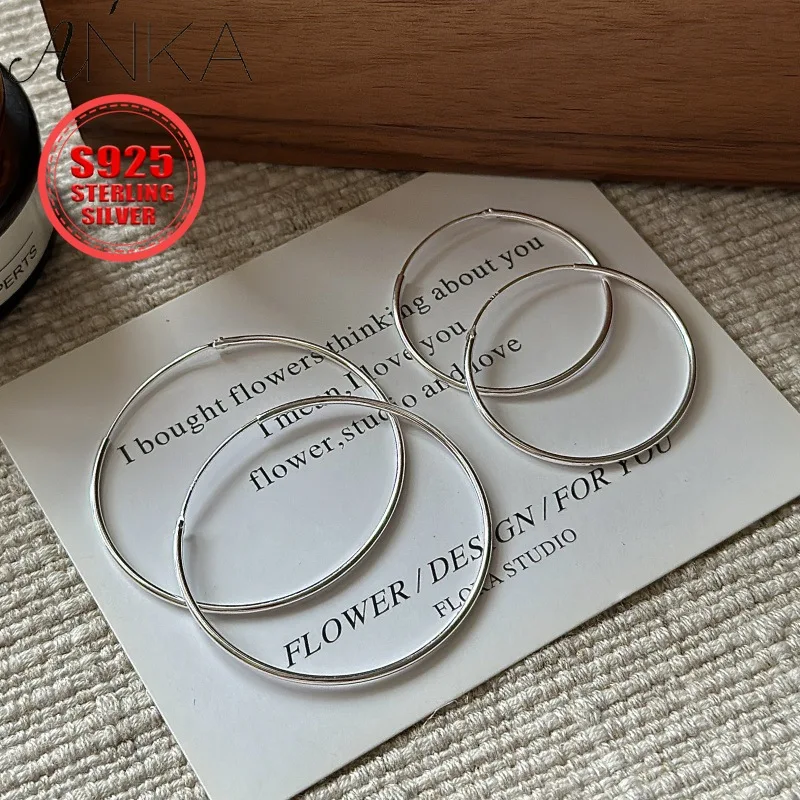 

S925 Sterling Silver Large Retro Hoops, Big Hoop Earrings for Women,Minimalist Statement Dangle Earrings,Fashion Jewelry perla