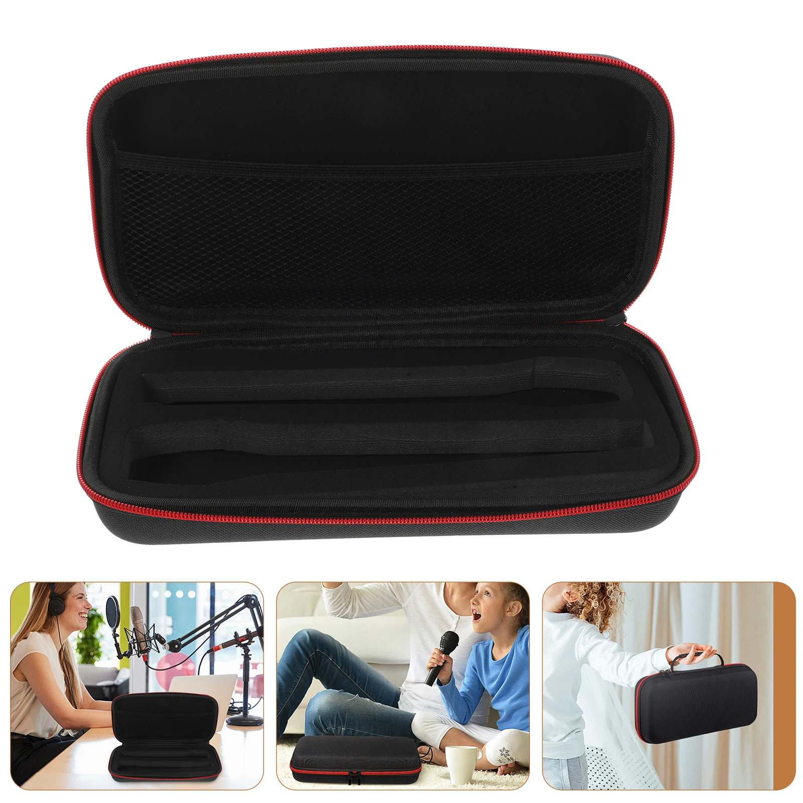 

Dual Slot Microphone Hard Case Compact Shock Resistant Storage Box for Mic Accessories Business Trip Essential