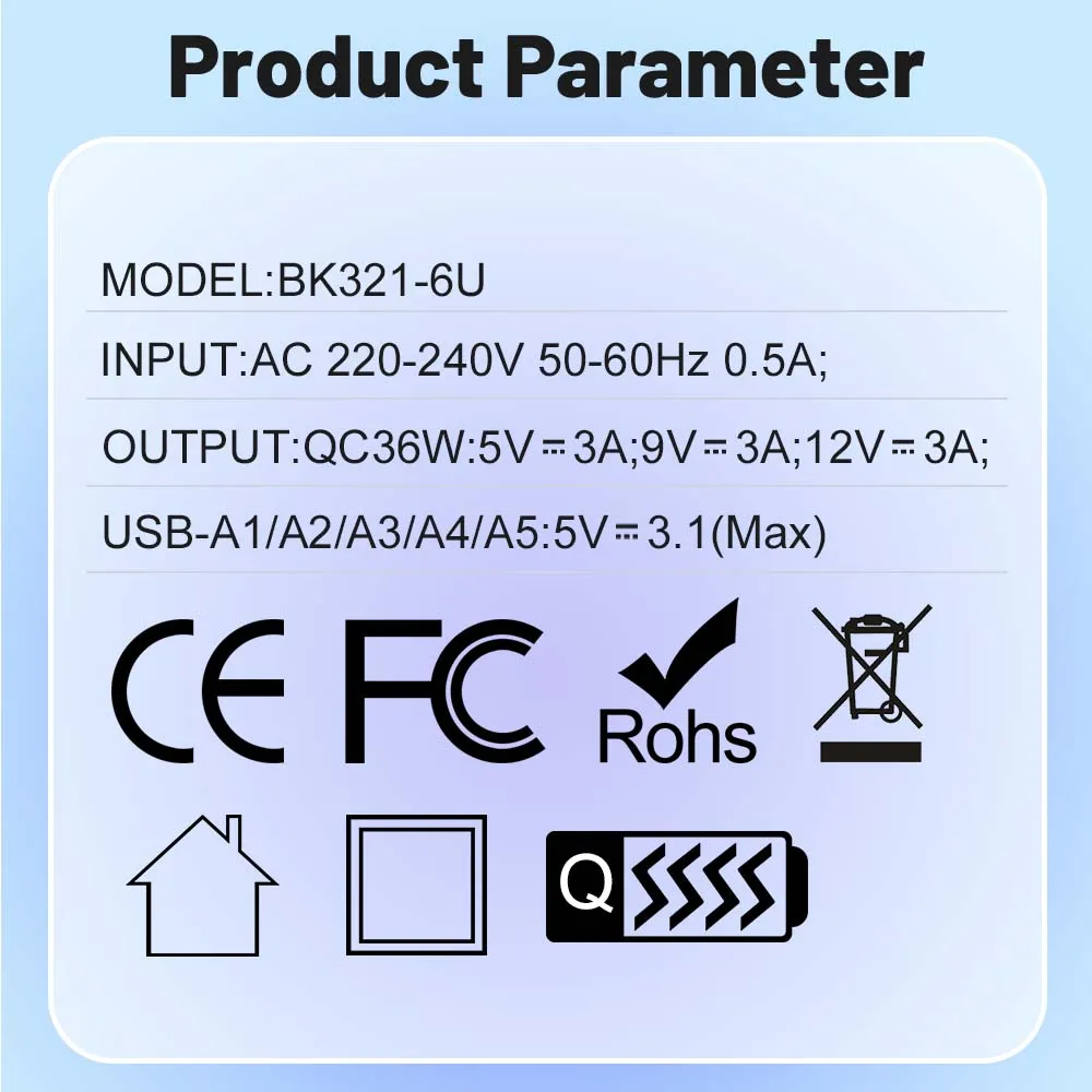 Insgesamt 100 W 6 Ports USB Ladegerät Schnellladung für iPhone 14 Samsung Xiaomi Handy Adapter EU US UK Stecker – Detail 6