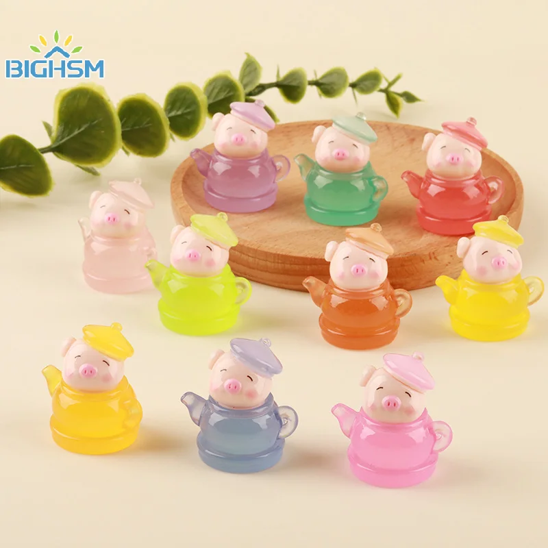 10pcs Mini Luminous Cute Pet Cartoon Teapot Pig DIY Small Ornaments Car Dashboard Decoration Toy