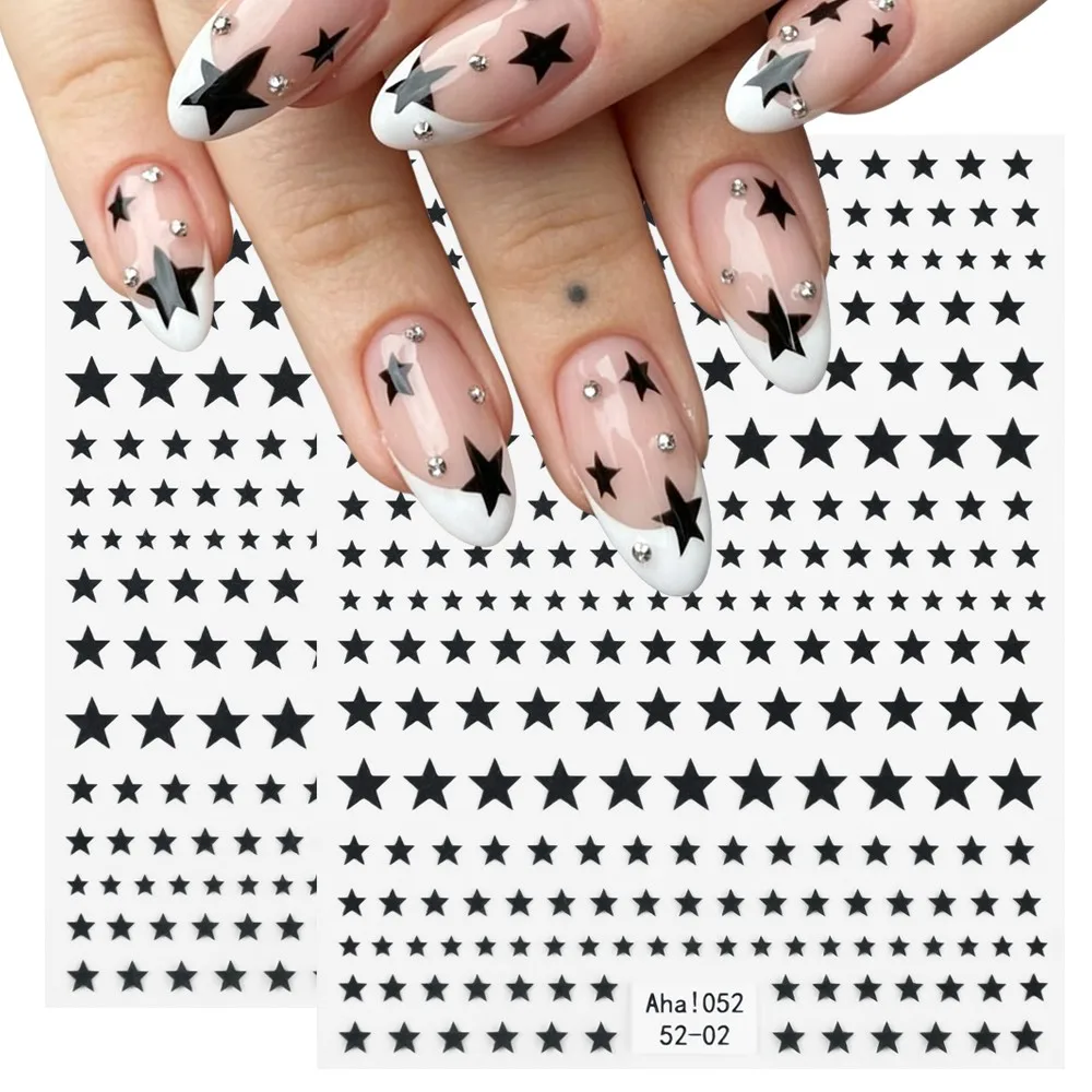 

2PCS Black Star Nail Art Sticker Self-Adhesive Five-Pointed Star Decals Minimalist Gothic Pentagram Decoration Sticker For Nails