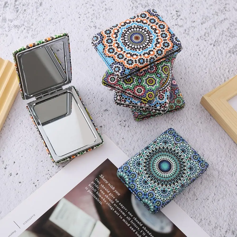 Bohemia Style Folding Makeup Mirror Rctangular High Definition Foldable Mirror Double-sided Foldable Vintage Cosmetic Mirror