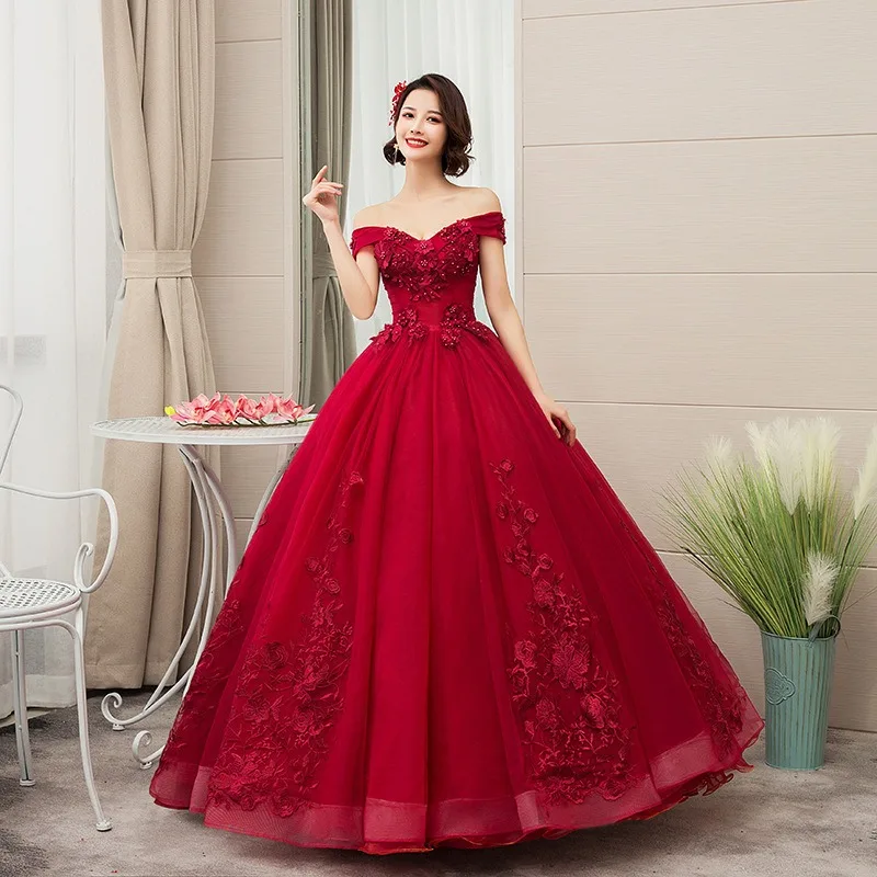Off Shoulder Wedding Dresses 3D Floral Lace Embroidery Sweetheart Tulle Dress Corset Back Floor Length Formal Prom Evening Dress view 5
