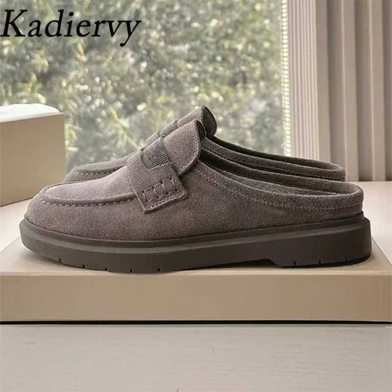 

Hot Sales Suede Leather Slippers Women Chain String Bead Slides Round Toe Casual Mules Shoes Woman Comfort Flat Slippers Woman