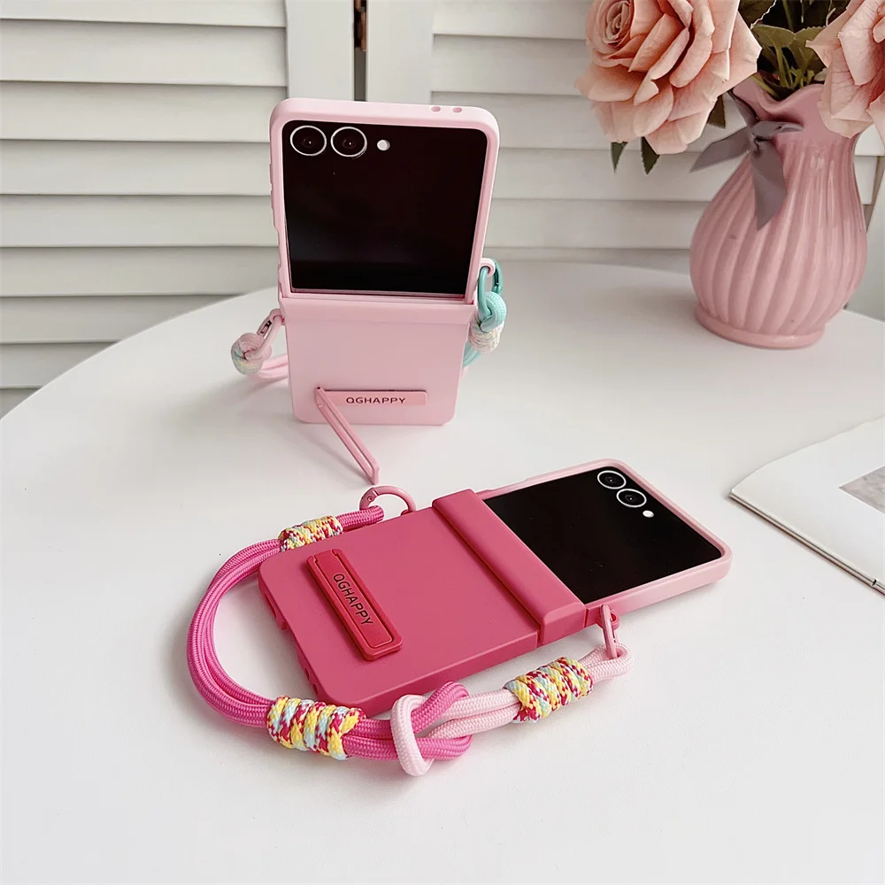 Handgelenkschlaufe Scharnierschutzhalter Farbverlauf Bonbonfarbene Handyhülle für Samsung Galaxy Z Flip7 Flip6 Flip5 Flip 7 6 5 4 3 Abdeckung
