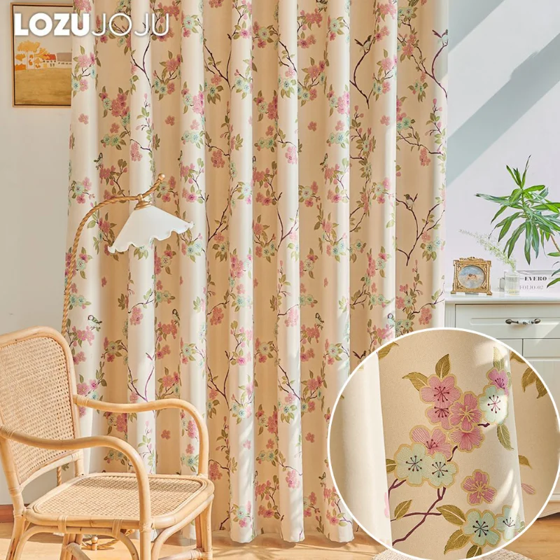 

Modern Minimalist Chinese Style Curtain for Living Room Bedroom Dining Room Flower Jacquard Curtain Single Sided Blackout Window