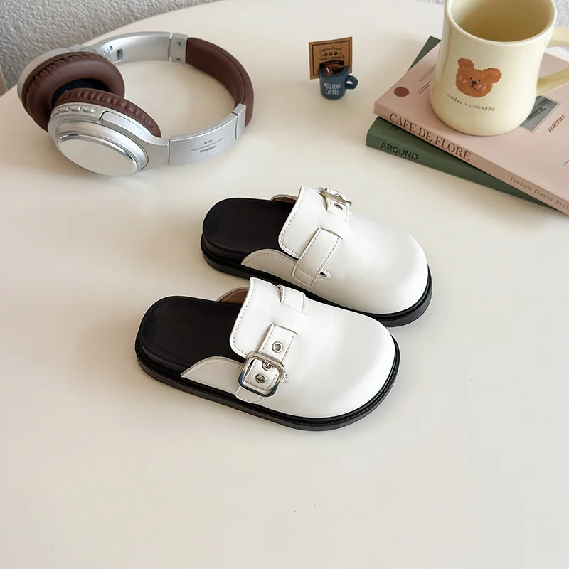Kids Flat Shoes Slip on Child Girls Slippers Boy Cover Toes Buckle Mules 2025 Summer Children Barefoot Beach Shoe for 26-36