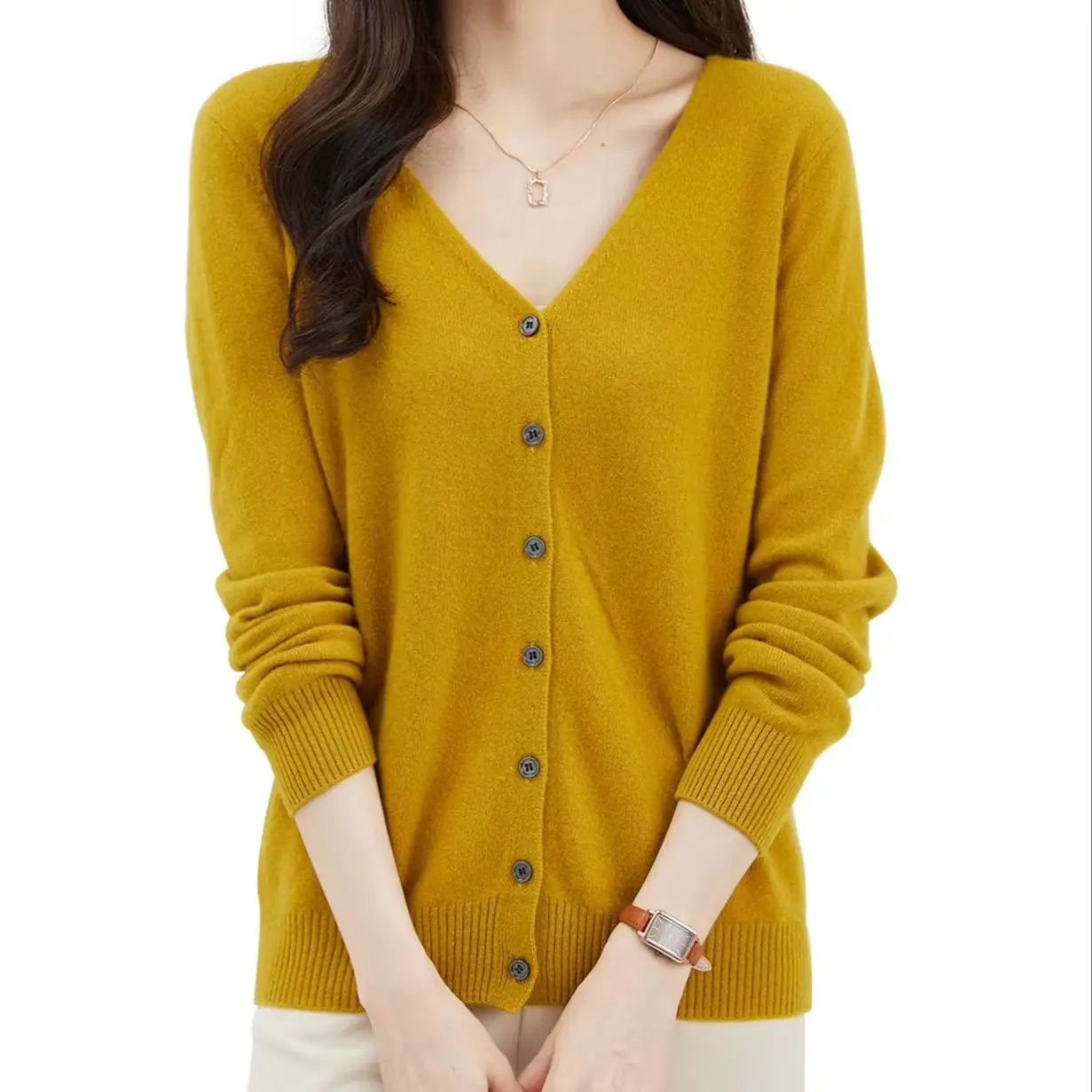 Cardigans for Women\'s Sweater 100% Merino Wool Cardigan Autunm Winter V Neck Vintage Soft Long Sleeve Knit Sweaters y2k Clothing